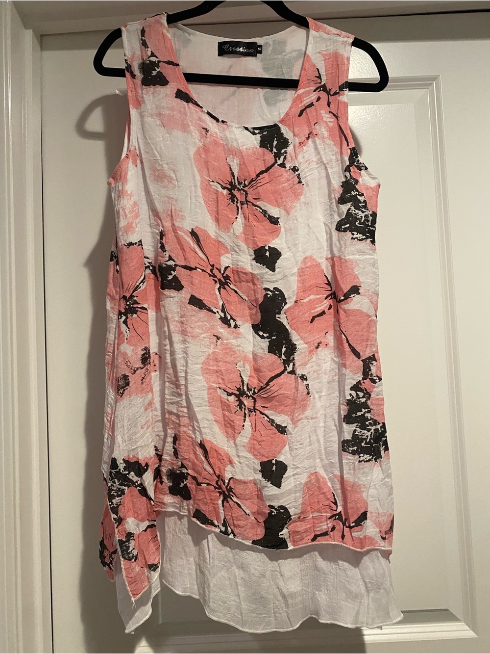 Creation crushed floral Layered Sleeveless Top - Pink/White
